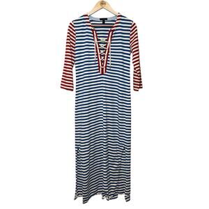 J.Crew Dress Sammie Bold Stripe Baltic Lace-Up Maxi Nautical Cotton Size Small